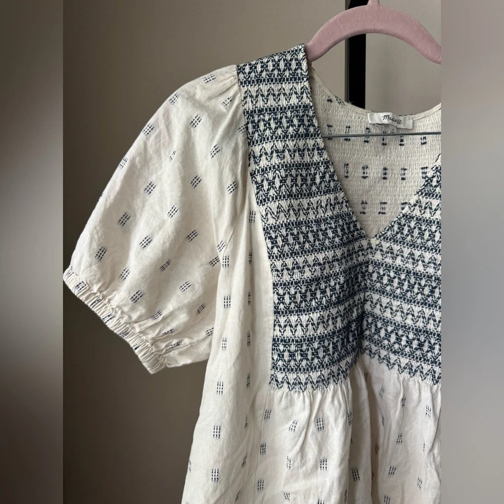 Madewell Cream and Black Textured peasent blouse